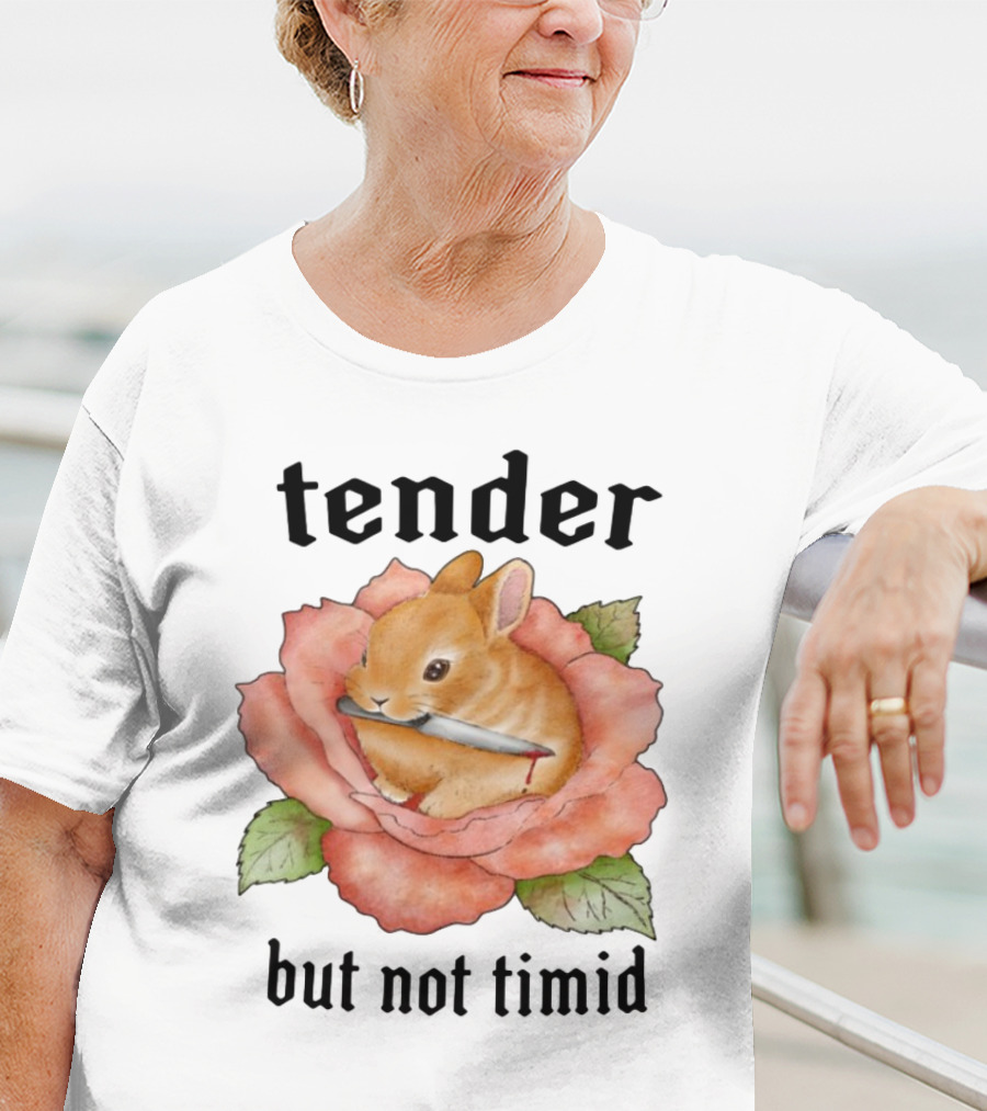 Bunny Tender But Not Timid Cute Rabbit With Knife In Rose T-Shirt