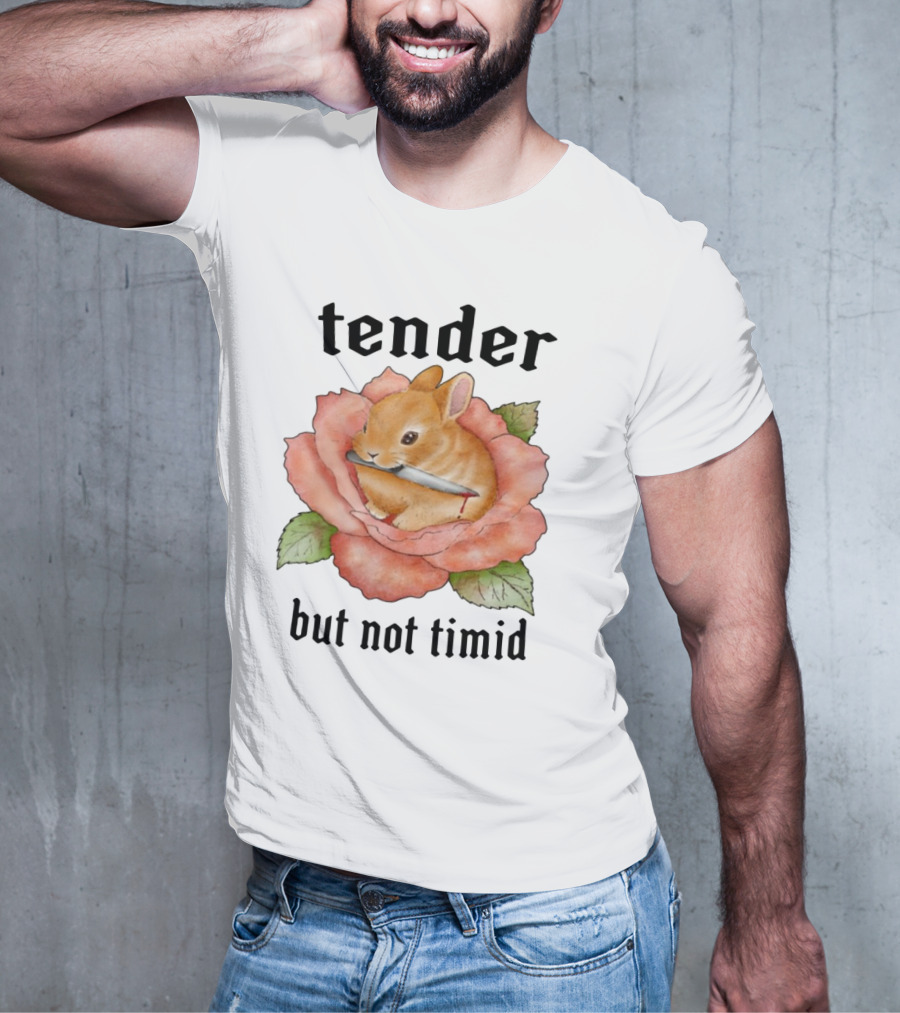 Bunny Tender But Not Timid Cute Rabbit With Knife In Rose T-Shirt