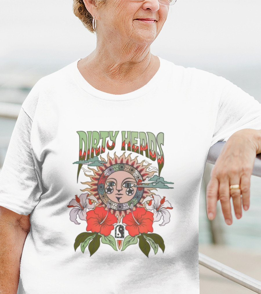 Dirty Heads Cali Sun Orange Sunflower And Hibiscus Design T-Shirt