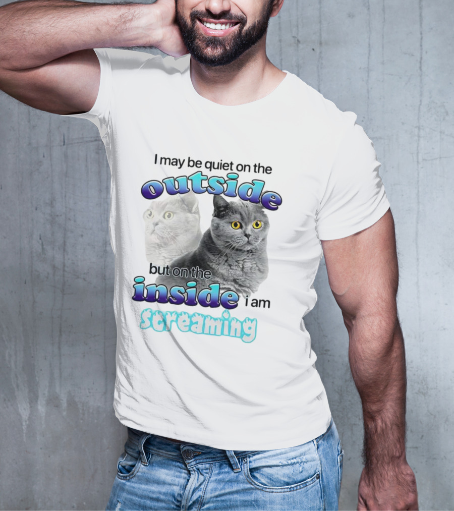 Cat I May Be Quiet On The Outside But On The Inside I Am Screaming T-Shirt