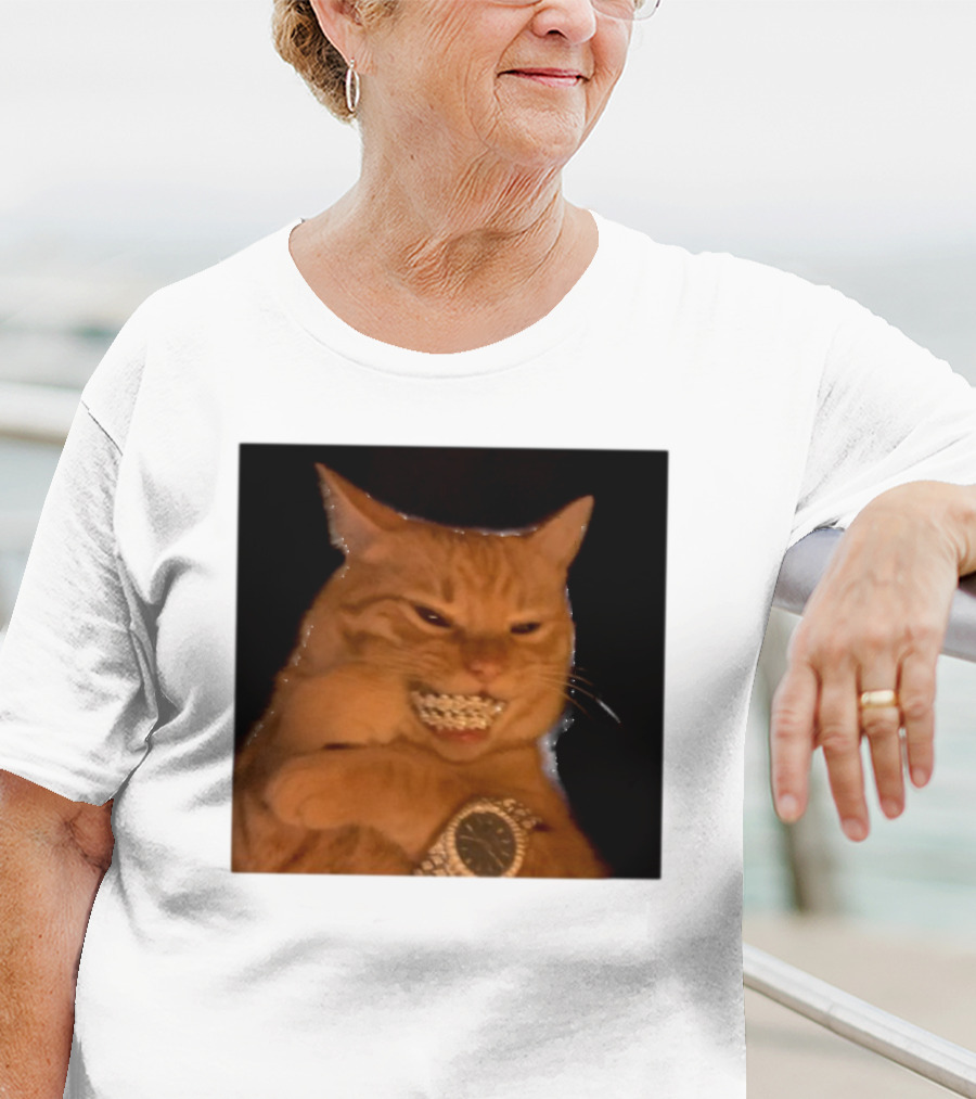 Cat Morgan Freebands Iced Out Gangsta Cat With Diamond Grill And Bling T-Shirt