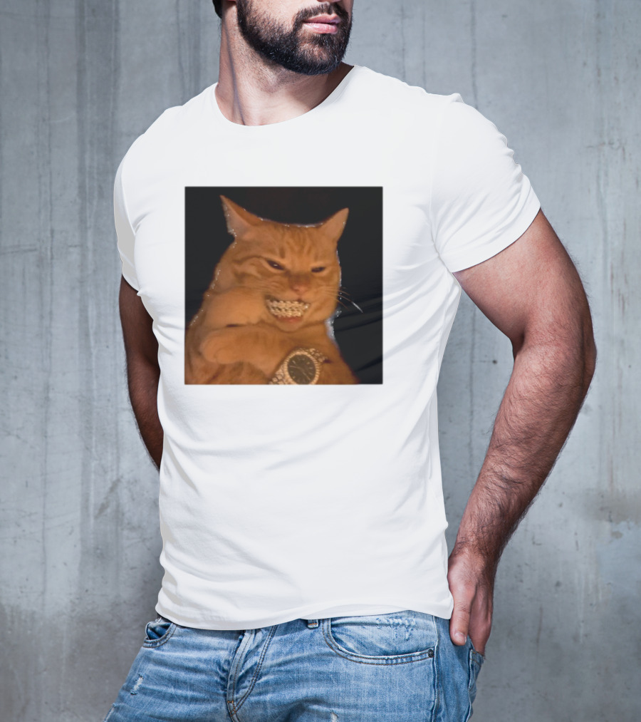 Cat Morgan Freebands Iced Out Gangsta Cat With Diamond Grill And Bling T-Shirt