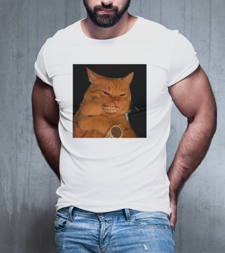 Cat Morgan Freebands Iced Out Gangsta Cat With Diamond Grill And Bling T-Shirt