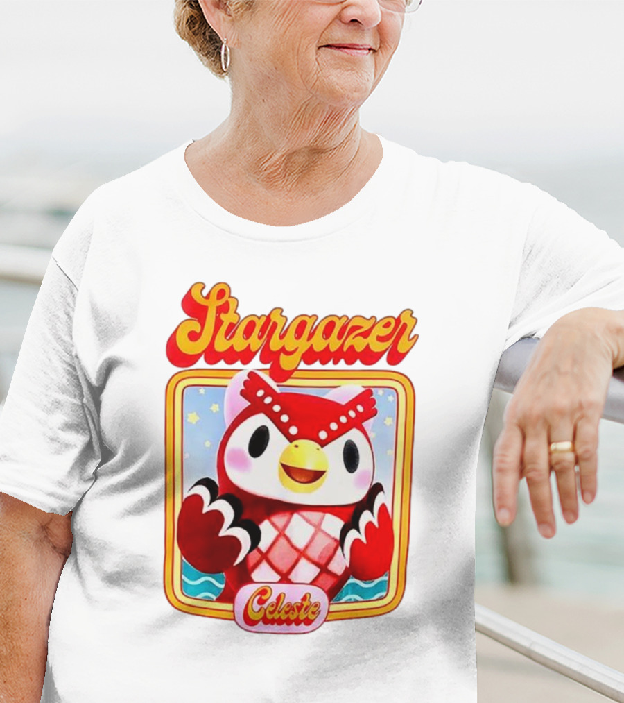 Stargazer Celeste Owl Character With Stars And Ocean Scene T-Shirt