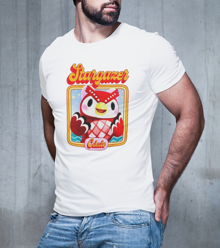 Stargazer Celeste Owl Character With Stars And Ocean Scene T-Shirt
