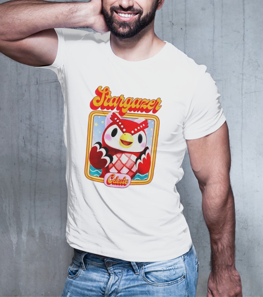 Stargazer Celeste Owl Character With Stars And Ocean Scene T-Shirt