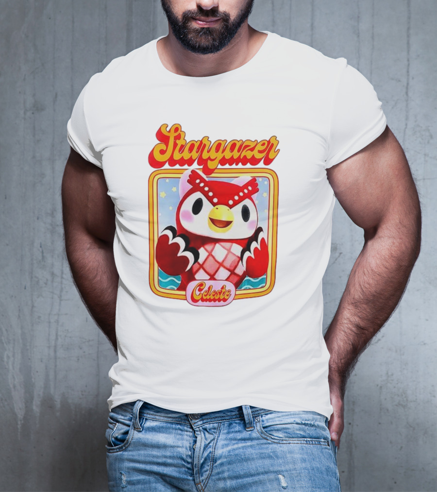 Stargazer Celeste Owl Character With Stars And Ocean Scene T-Shirt