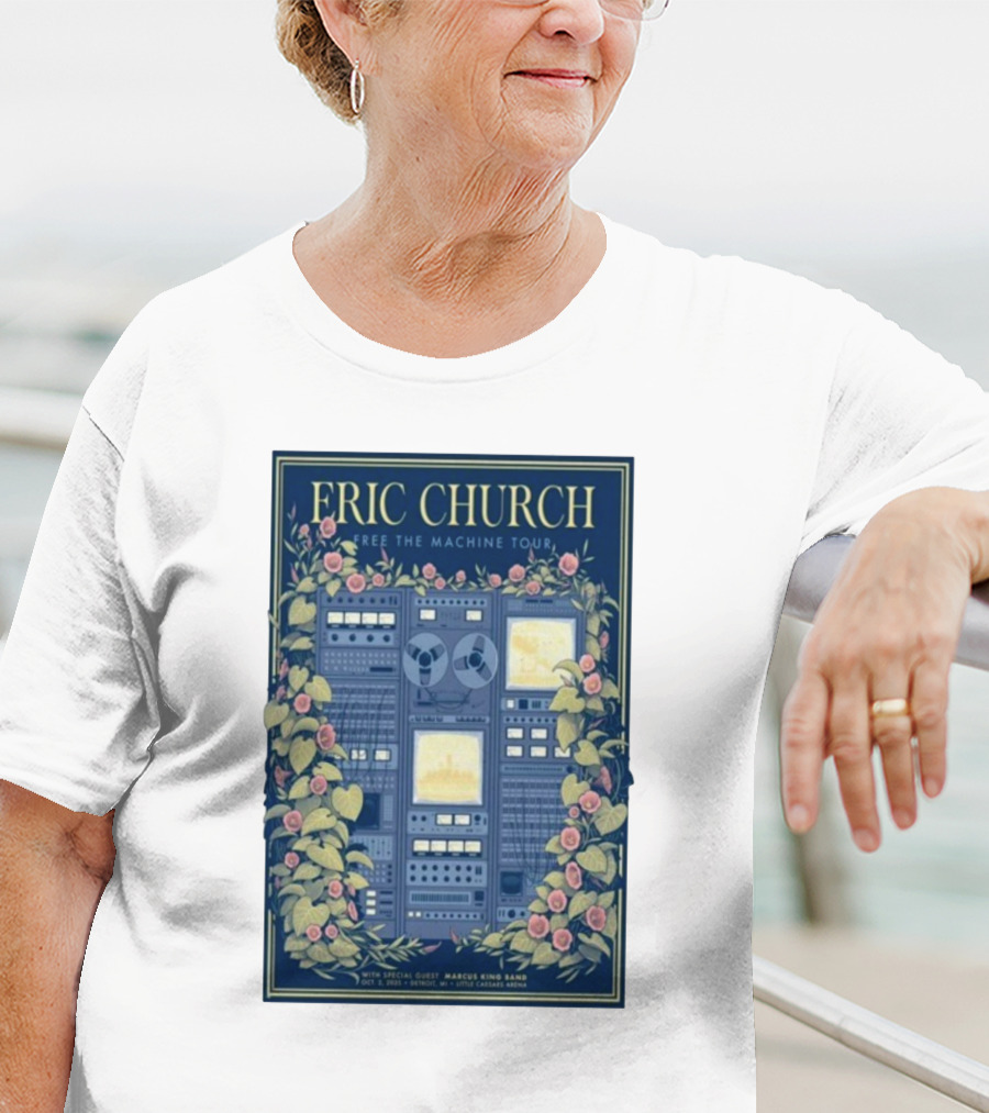Eric Church Free The Machine Tour 2025 Marcus King Band Little Caesars Arena Detroit T-Shirt