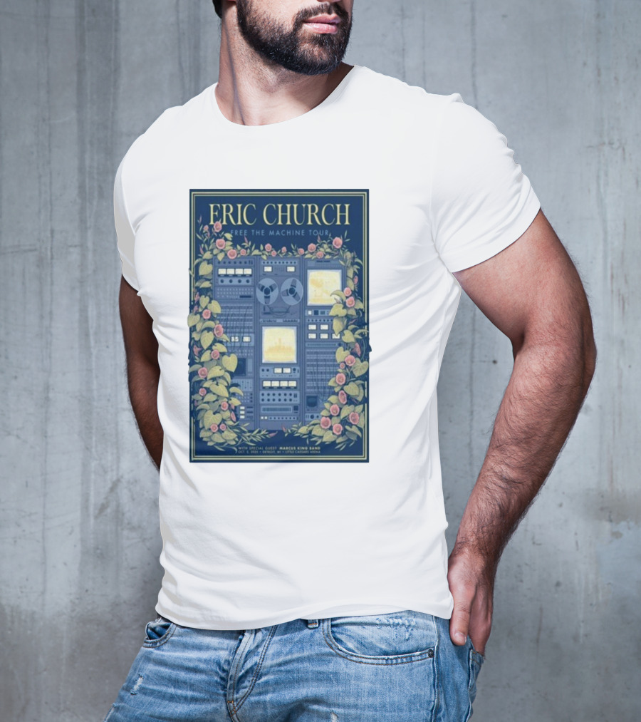 Eric Church Free The Machine Tour 2025 Marcus King Band Little Caesars Arena Detroit T-Shirt