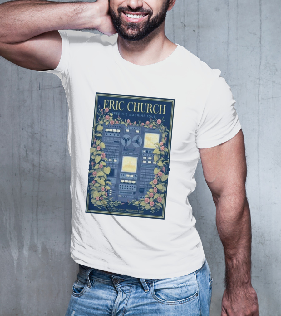 Eric Church Free The Machine Tour 2025 Marcus King Band Little Caesars Arena Detroit T-Shirt