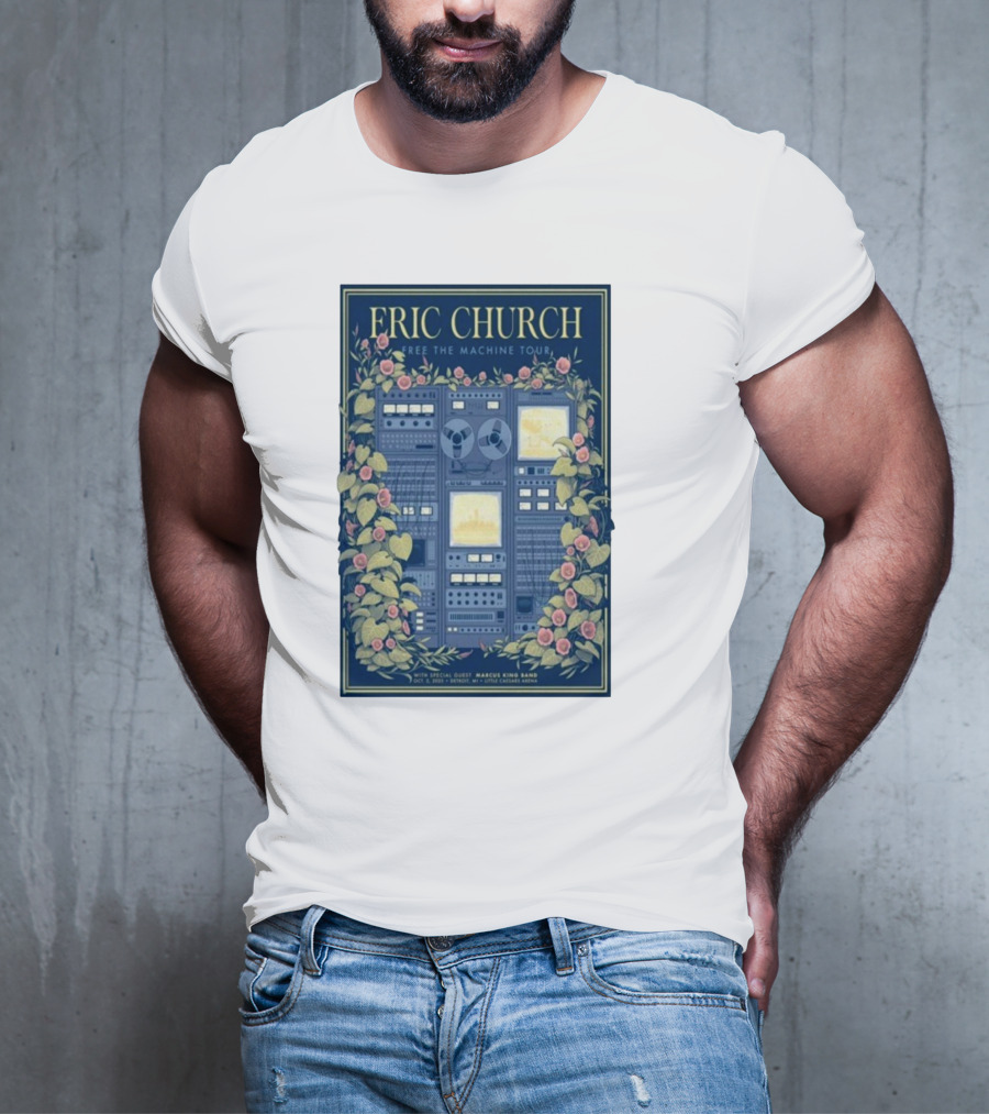Eric Church Free The Machine Tour 2025 Marcus King Band Little Caesars Arena Detroit T-Shirt