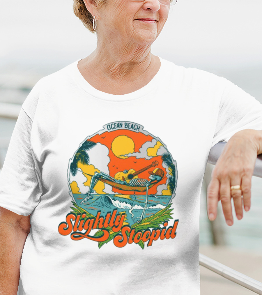 Slightly Stoopid Ocean Beach Skeleton Hammock Sun Guitar T-Shirt