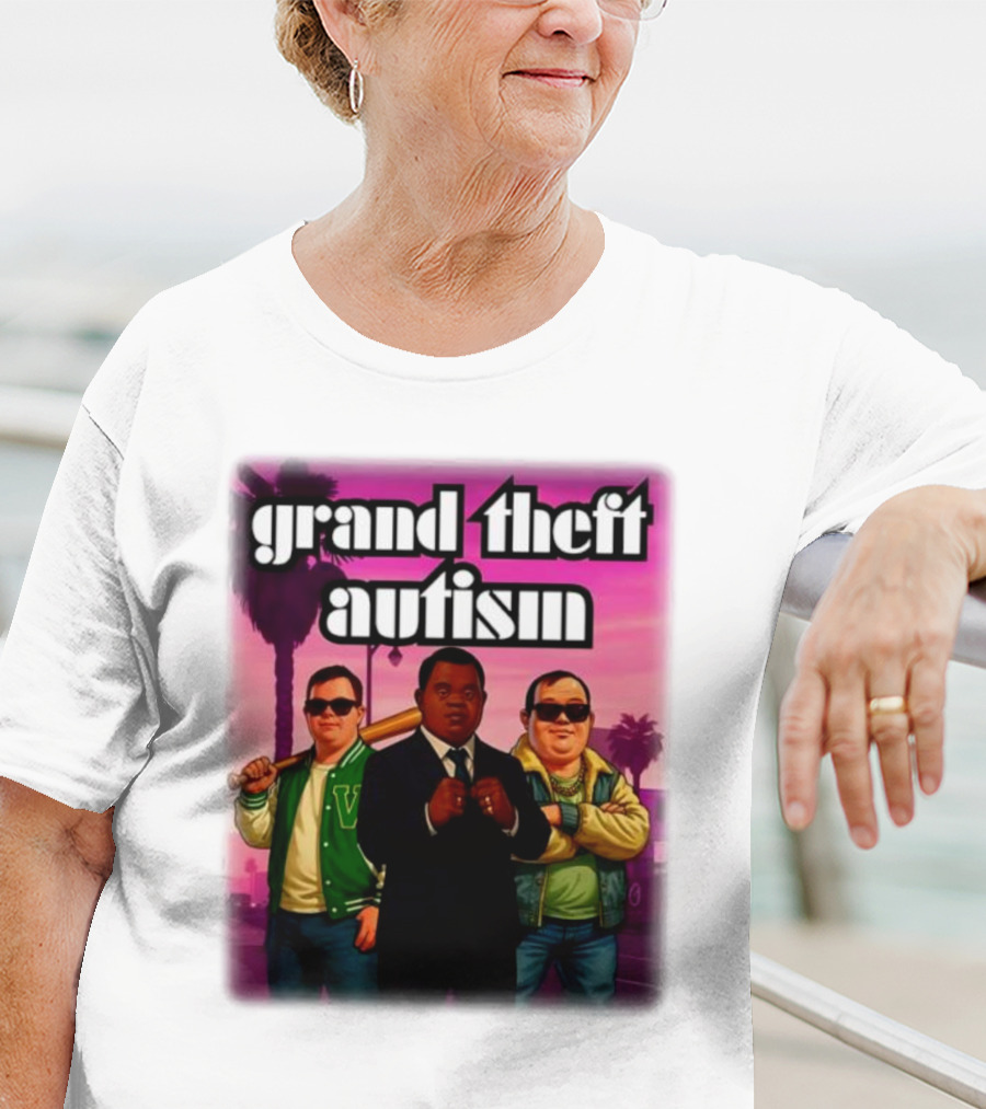 Grand Theft Autism Characters In Iconic Urban Setting T-Shirt