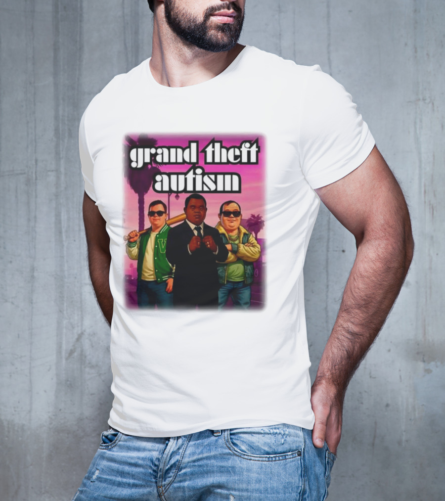 Grand Theft Autism Characters In Iconic Urban Setting T-Shirt