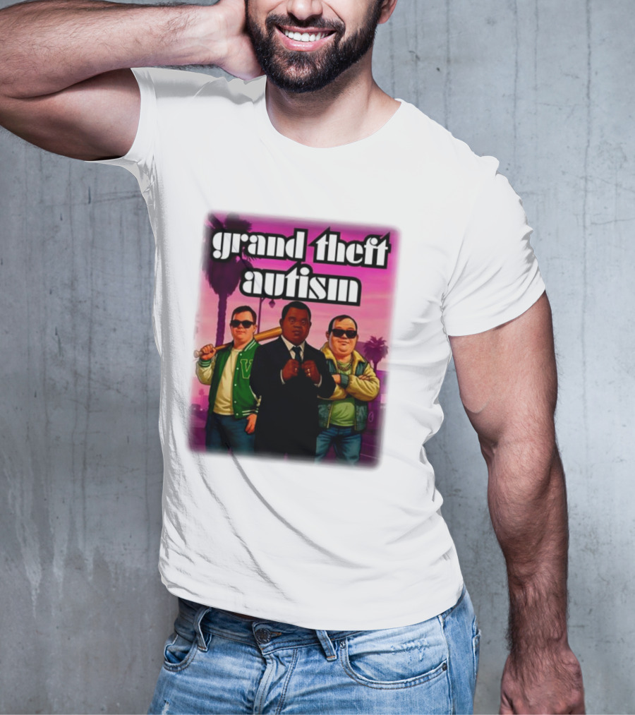 Grand Theft Autism Characters In Iconic Urban Setting T-Shirt