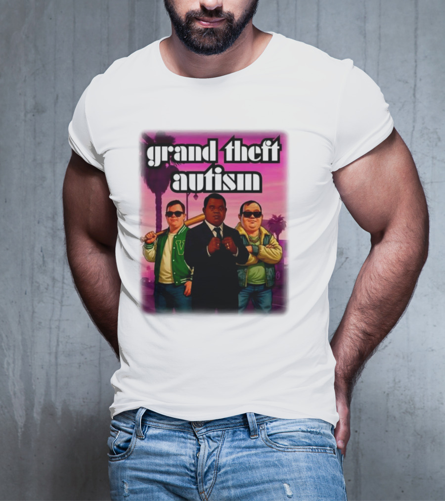 Grand Theft Autism Characters In Iconic Urban Setting T-Shirt