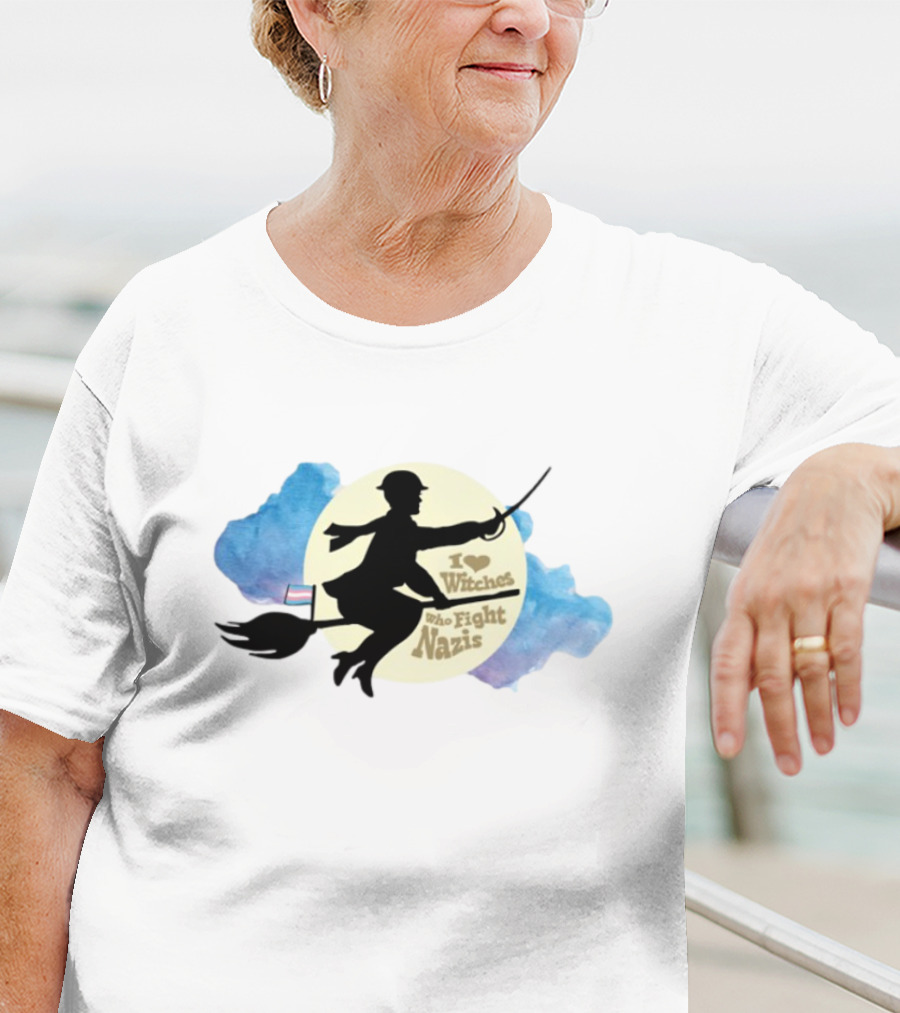I Heart Witches Who Fight Nazis Riding Broomstick LGBTQ Support T-Shirt