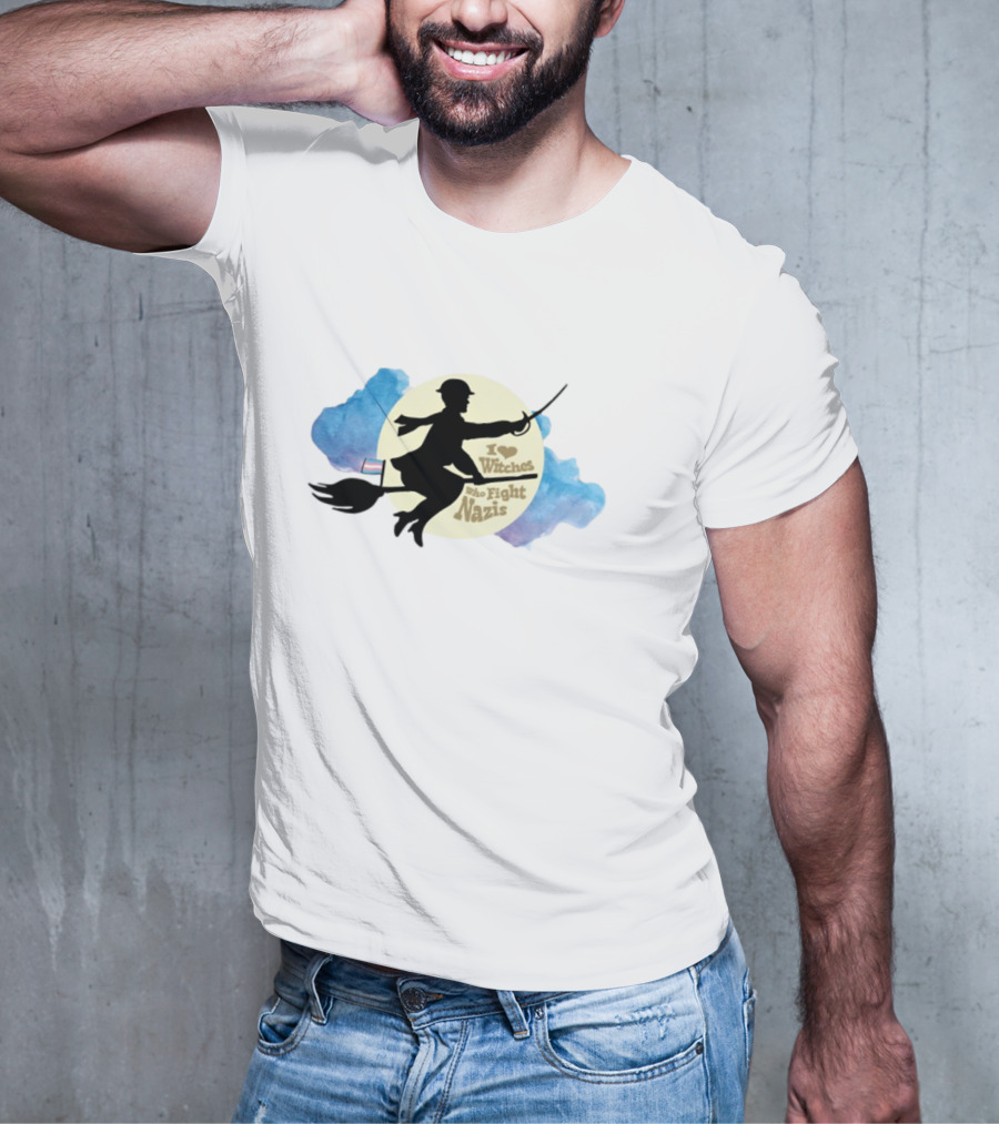 I Heart Witches Who Fight Nazis Riding Broomstick LGBTQ Support T-Shirt