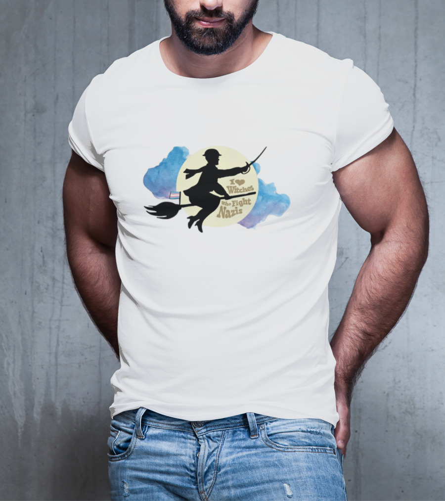 I Heart Witches Who Fight Nazis Riding Broomstick LGBTQ Support T-Shirt