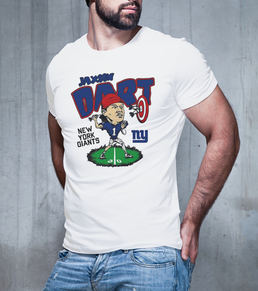 Jaxson Dart NY Giants NFL Caricature Player Number 1 T-Shirt