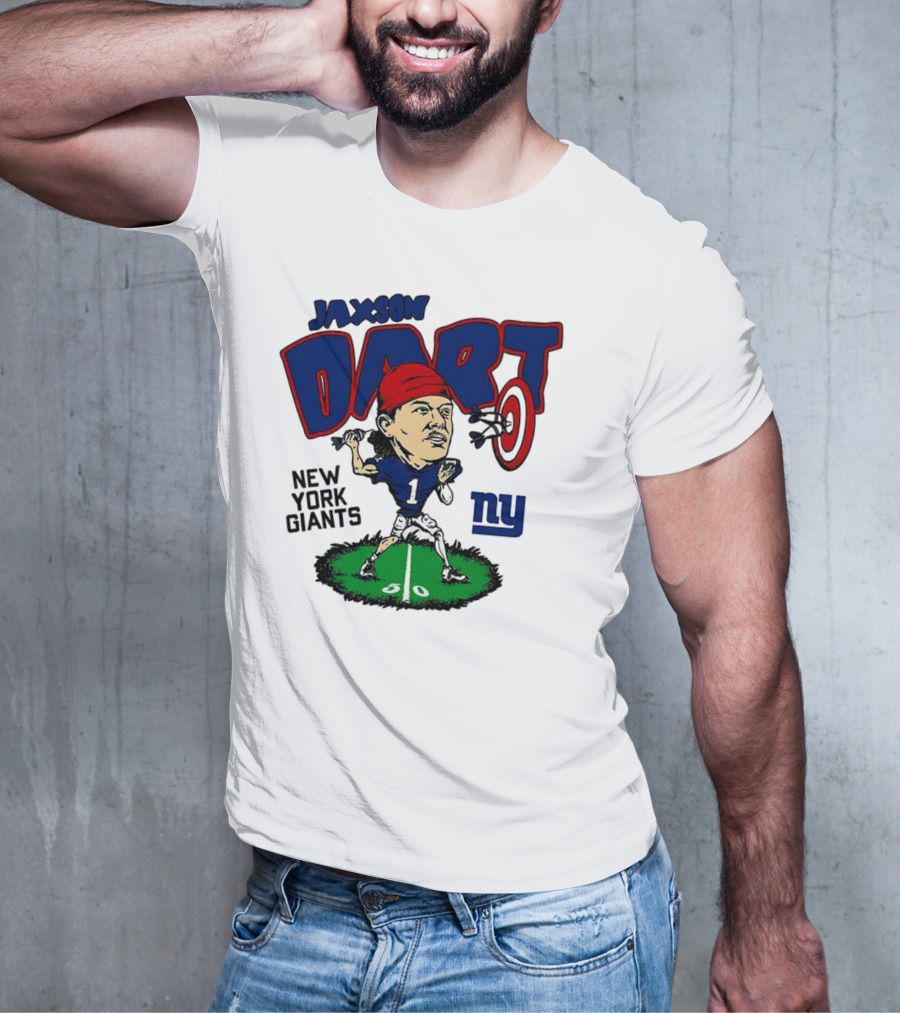 Jaxson Dart NY Giants NFL Caricature Player Number 1 T-Shirt