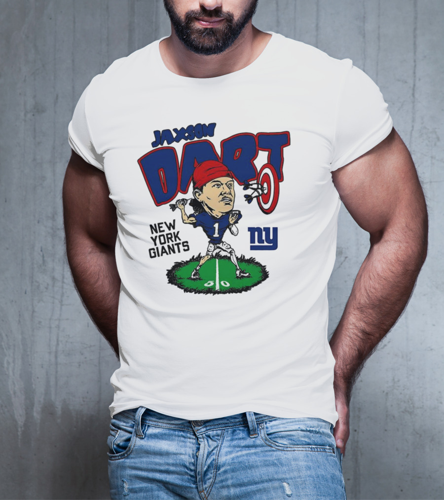 Jaxson Dart NY Giants NFL Caricature Player Number 1 T-Shirt