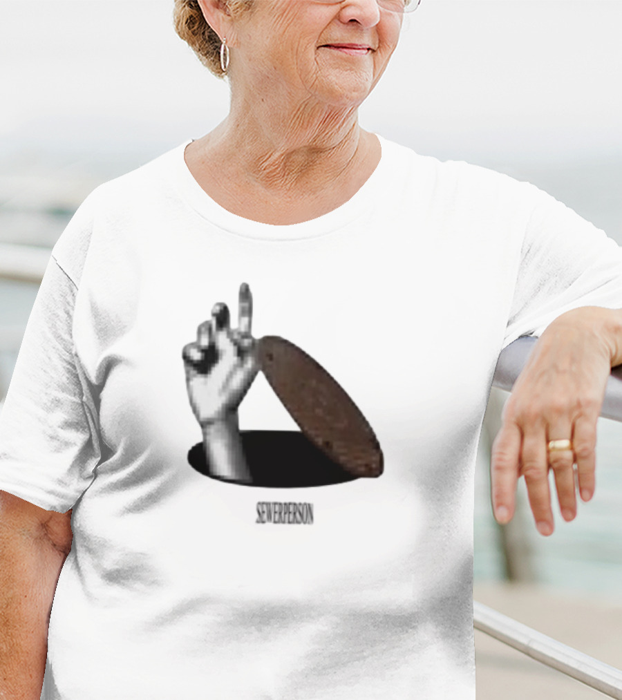 Severperson Low Res Sewer Manhole Lid And Hand Gesture T-Shirt
