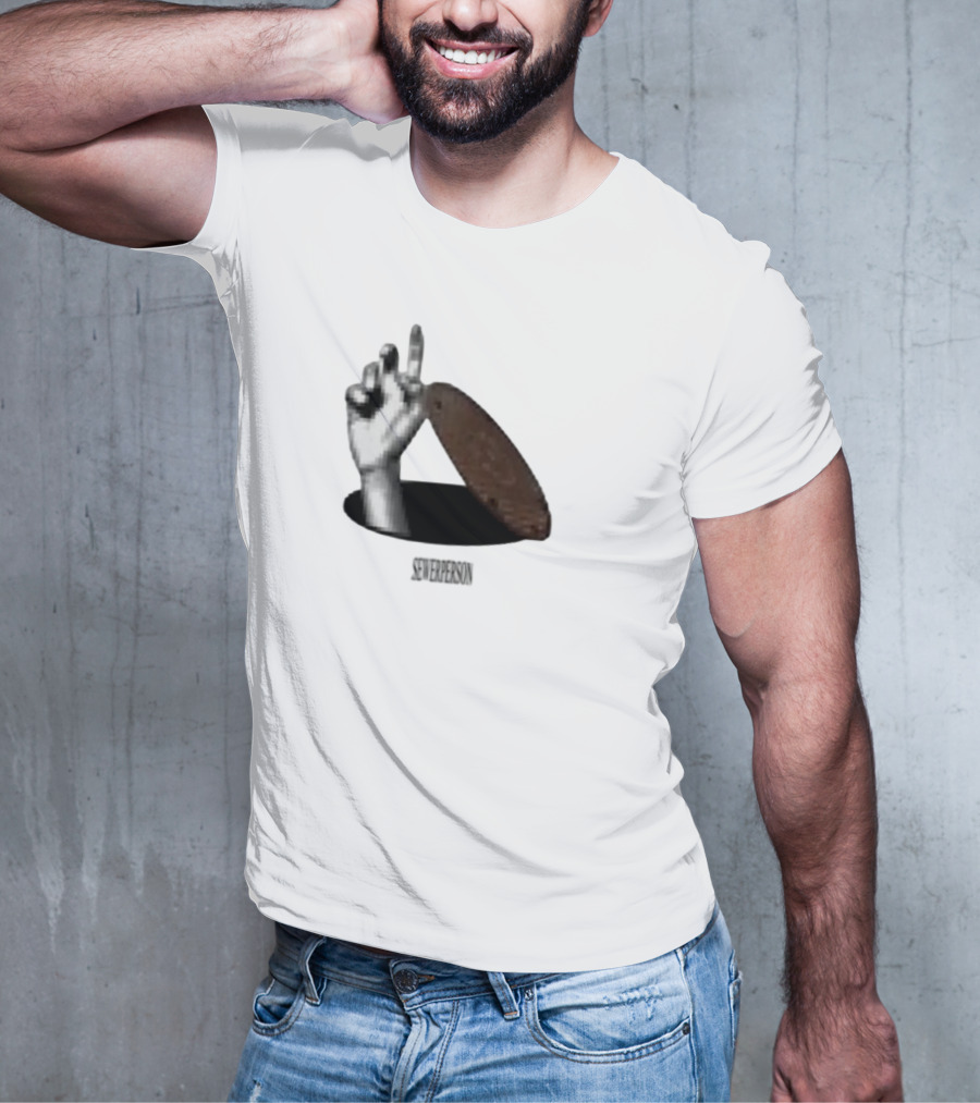 Severperson Low Res Sewer Manhole Lid And Hand Gesture T-Shirt
