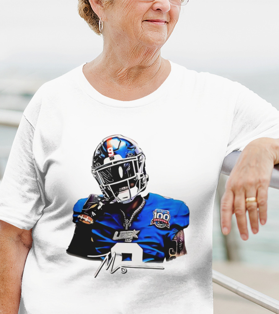 Malik Nabers New York Giants Football Rookie Signature 100th Season LSHOF T-Shirt