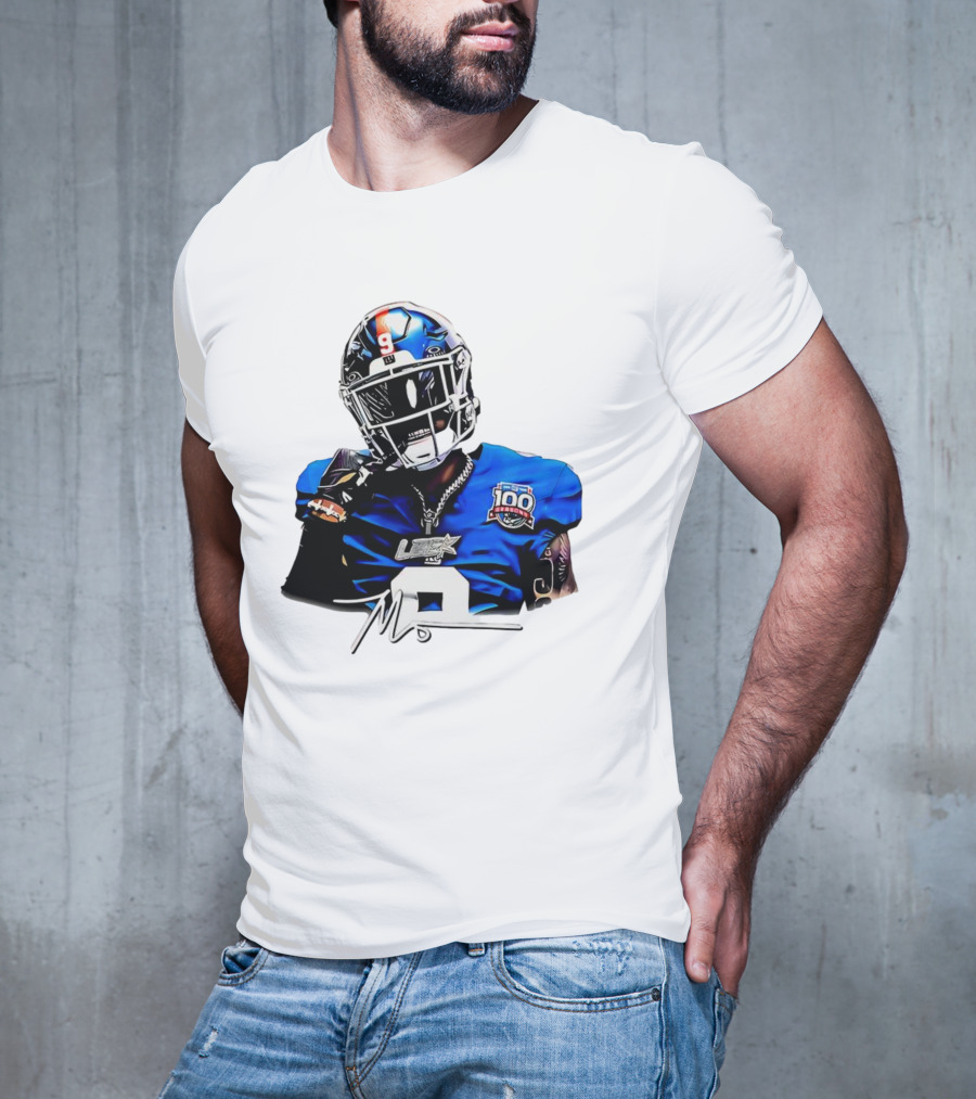 Malik Nabers New York Giants Football Rookie Signature 100th Season LSHOF T-Shirt