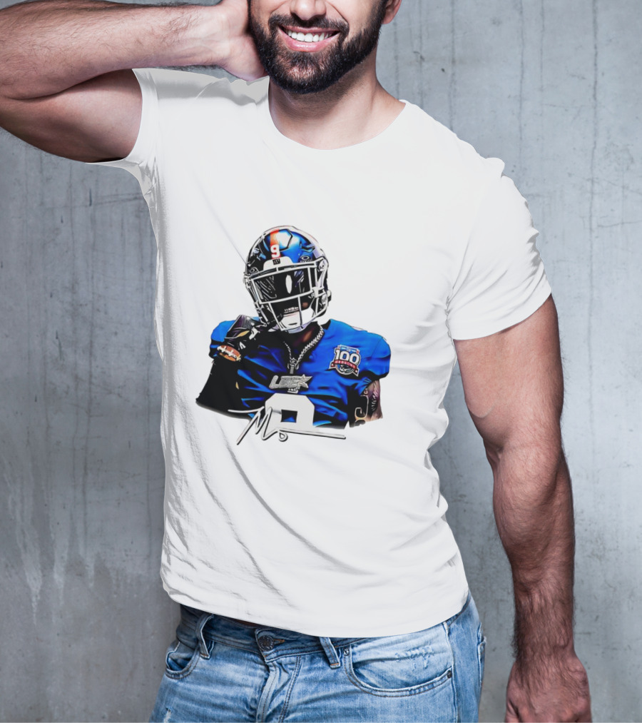 Malik Nabers New York Giants Football Rookie Signature 100th Season LSHOF T-Shirt