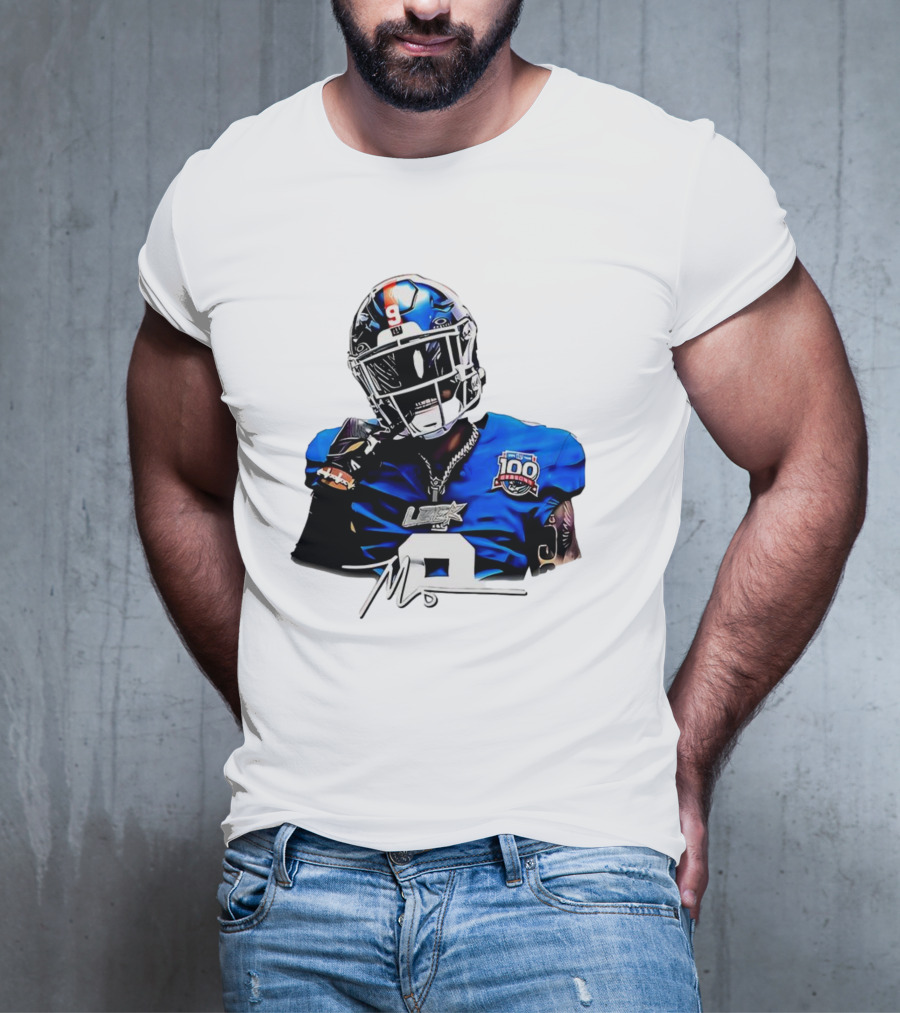 Malik Nabers New York Giants Football Rookie Signature 100th Season LSHOF T-Shirt
