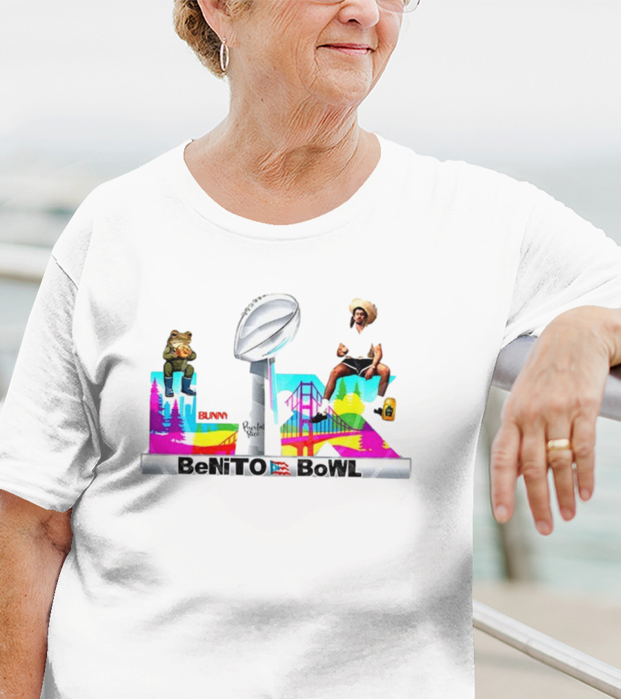 Bad Bunny Benito Bowl Puerto Rico Flag Super Bowl 2025 Retro Frog Bridge Leopardo San Francisco T-Shirt