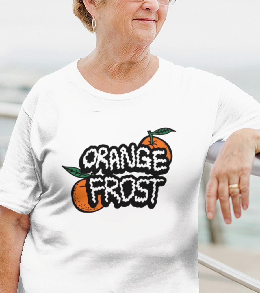 Orange Frost Citrus Design With Green Leaf Elements T-Shirt