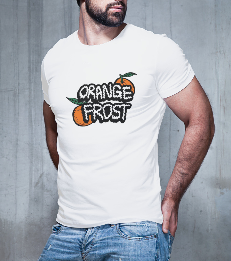 Orange Frost Citrus Design With Green Leaf Elements T-Shirt