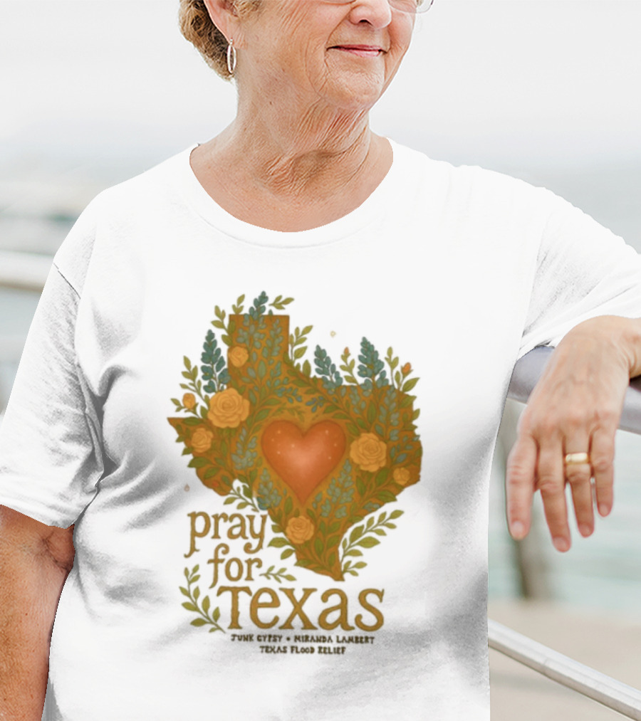 Pray For Texas Flood Relief Heart And Floral Pattern T-Shirt