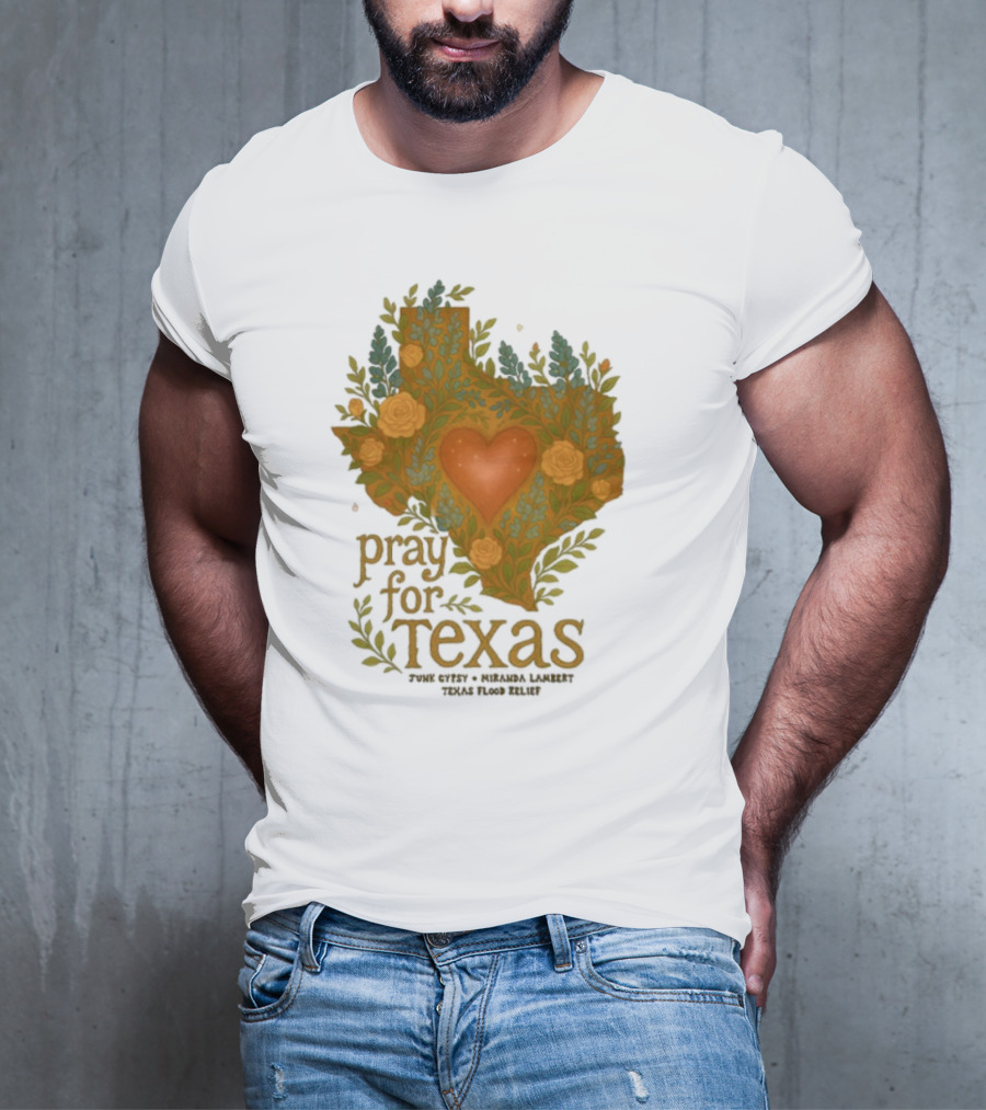 Pray For Texas Flood Relief Heart And Floral Pattern T-Shirt