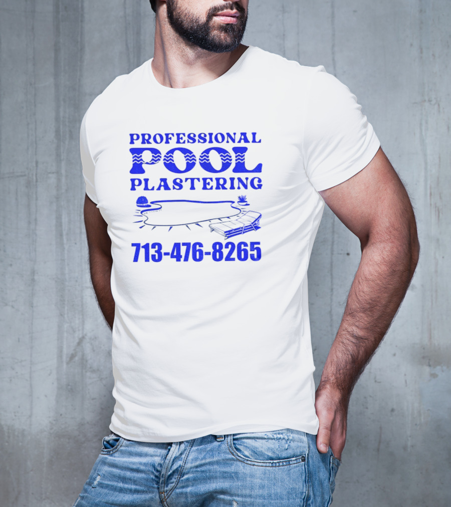 PROFESSIONAL POOL PLASTERING 713-476-8265 POOL OUTLINE COCKTAIL AND PALM TREE ICONS T-Shirt
