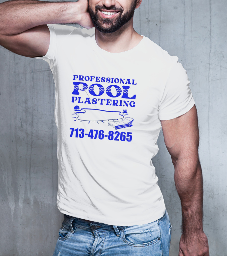 PROFESSIONAL POOL PLASTERING 713-476-8265 POOL OUTLINE COCKTAIL AND PALM TREE ICONS T-Shirt