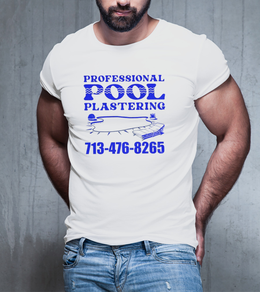 PROFESSIONAL POOL PLASTERING 713-476-8265 POOL OUTLINE COCKTAIL AND PALM TREE ICONS T-Shirt