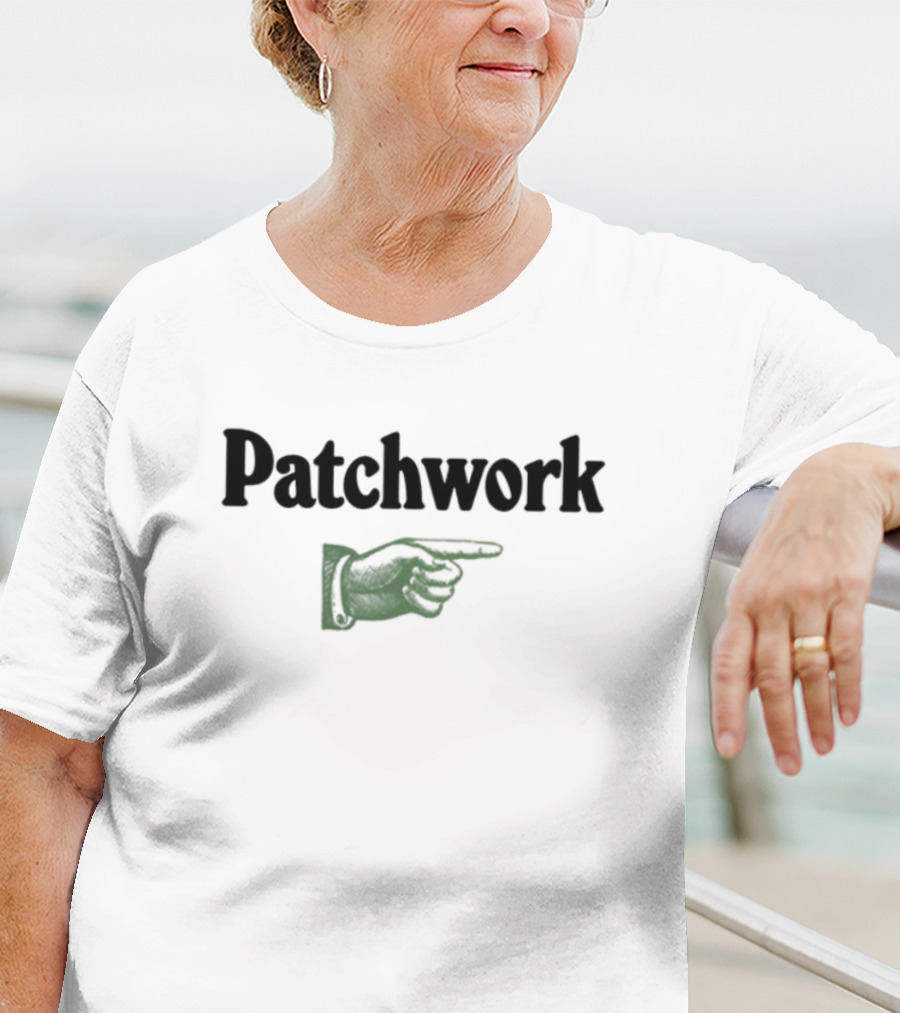 "Pulp Patchwork Pointing Hand Ecru" T-Shirt