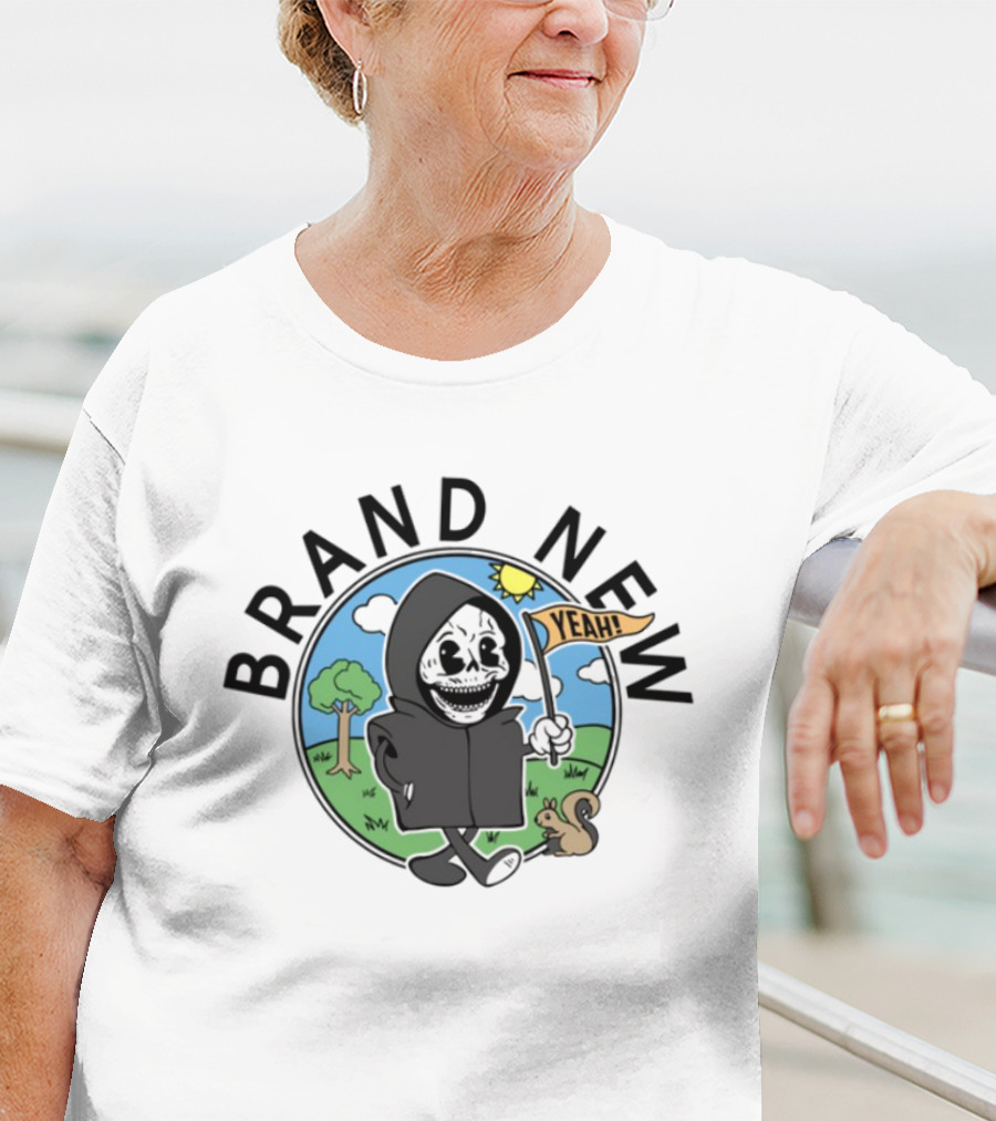 Skullboy Kids Character With Yeah Flag And Squirrel In Sunny Park T-Shirt