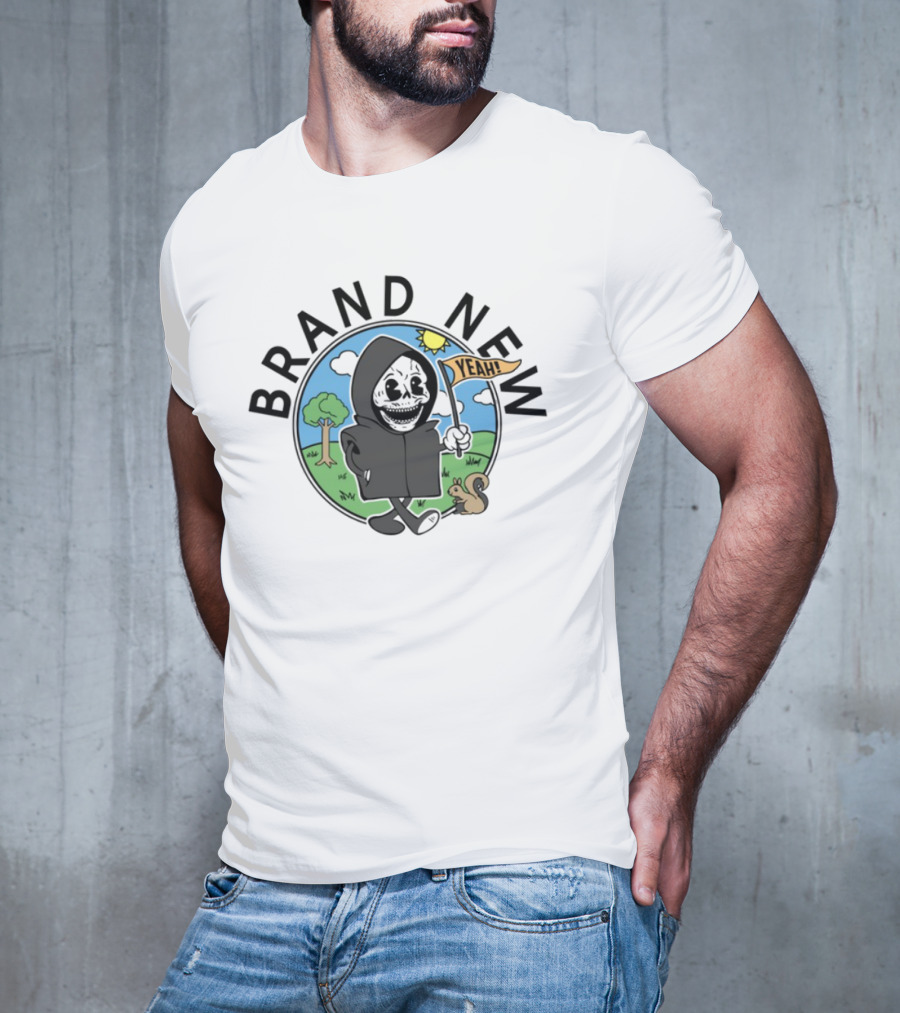 Skullboy Kids Character With Yeah Flag And Squirrel In Sunny Park T-Shirt