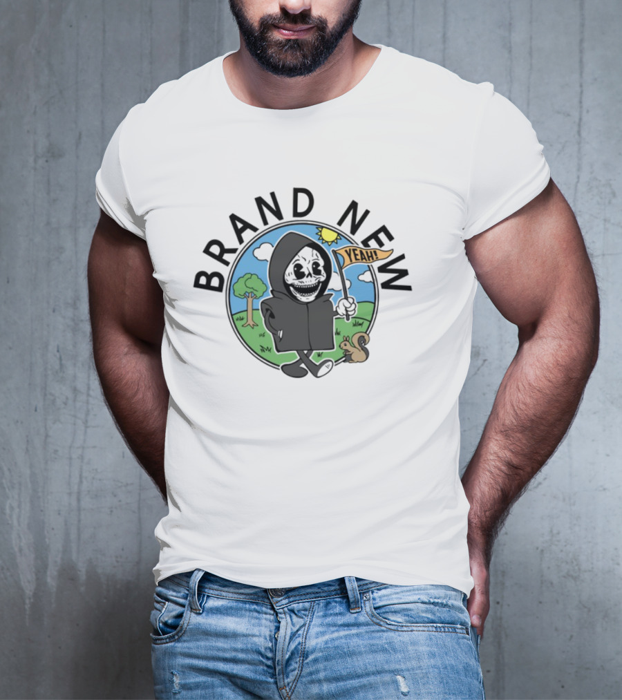 Skullboy Kids Character With Yeah Flag And Squirrel In Sunny Park T-Shirt