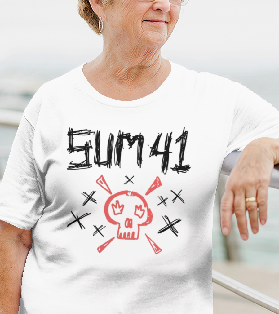 Sum 41 Sketch Red Skull X-Eyes Bold Graphic T-Shirt