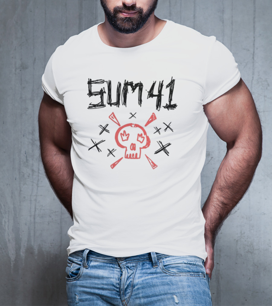 Sum 41 Sketch Red Skull X-Eyes Bold Graphic T-Shirt