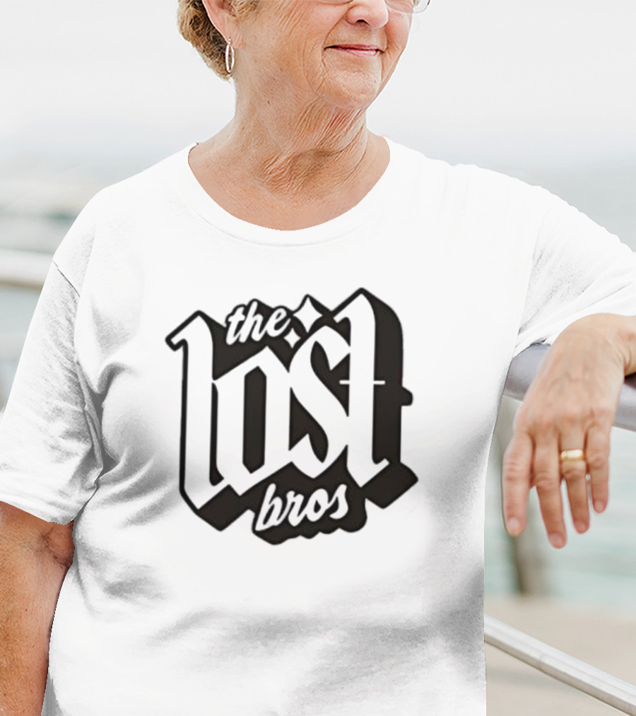 The Lost Bros Black Vintage Style Bold Text Design T-Shirt