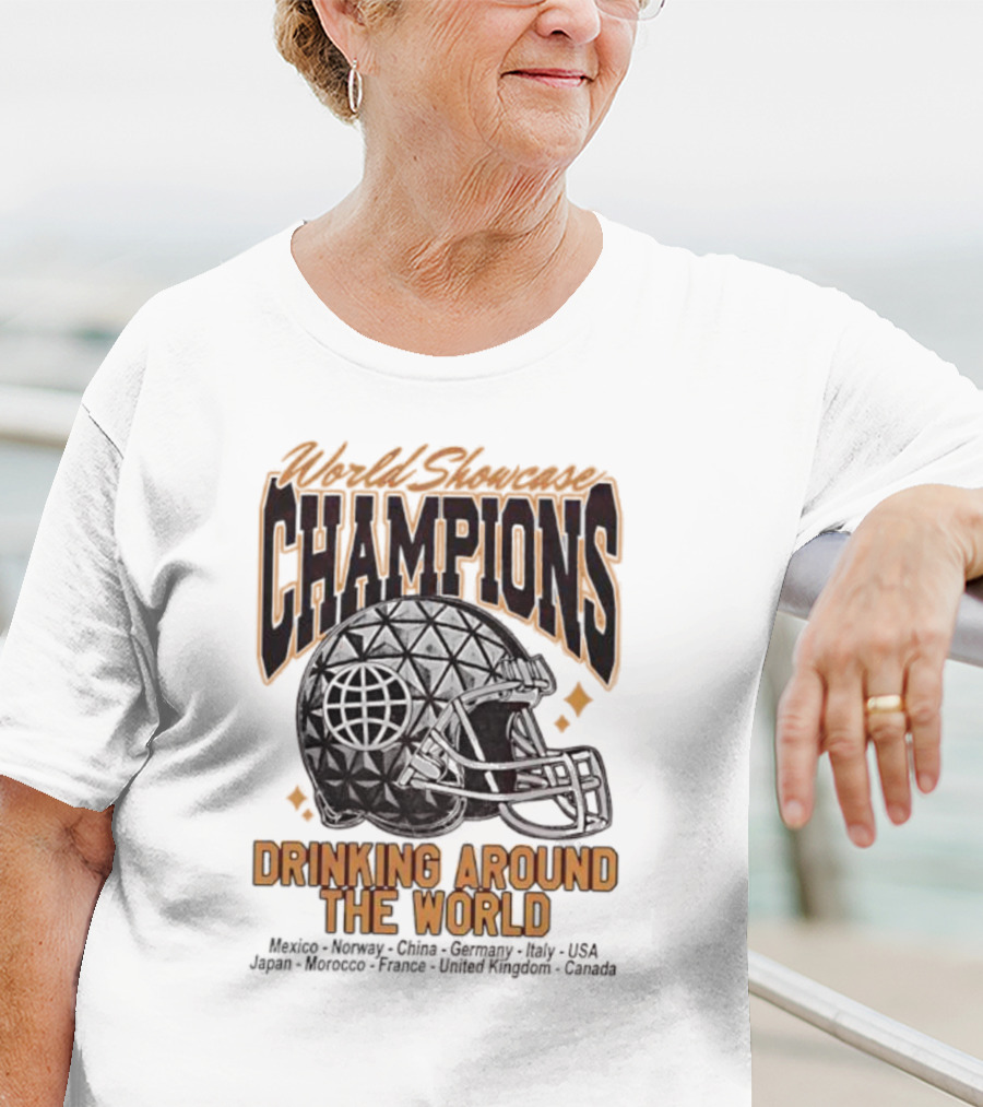 World Showcase Champions Drinking Around The World Helmet USA Canada Spaceship Earth T-Shirt