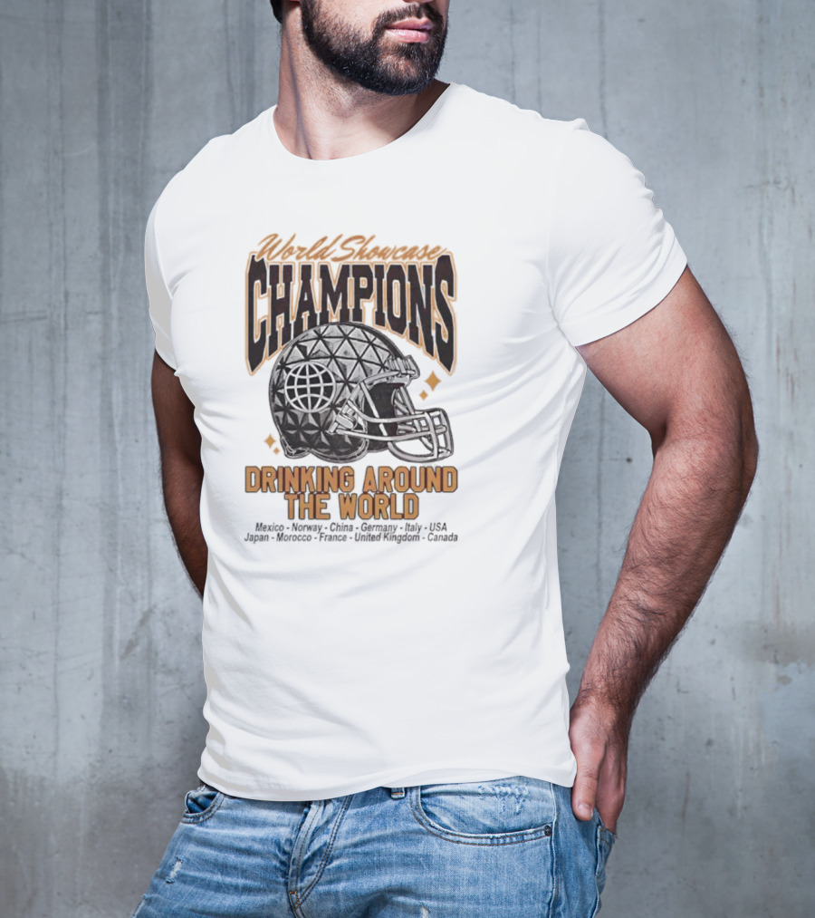 World Showcase Champions Drinking Around The World Helmet USA Canada Spaceship Earth T-Shirt