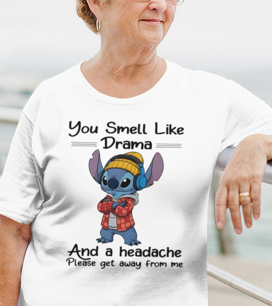 You Smell Like Drama And Headache Please Get Away From Me Stitch Headphones Plaid Beanie T-Shirt